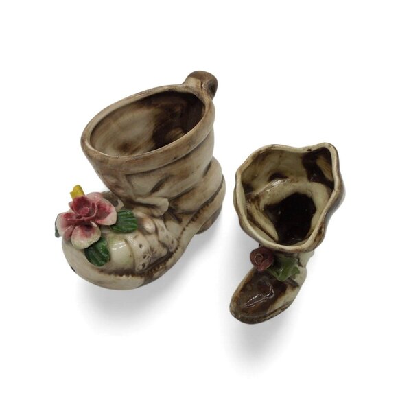 CAPODIMONTE Italian Ceramic Figurine Small Boot Planter Set of 2 Italy Vintage - Picture 4 of 11